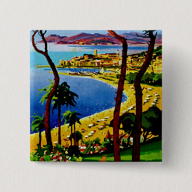 Cannes ~ Cote d'Azur 2 Inch Square Button (Front)