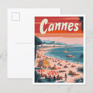 Cannes France Art Vintage Travel Illustration Postcard