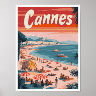 Cannes France Art Vintage Travel Illustration Poster