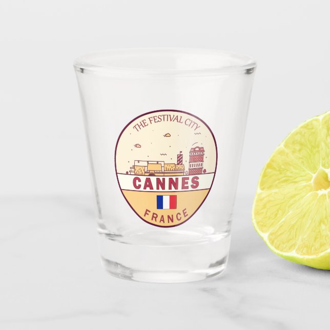 Cannes France City Skyline Emblem Shot Glass (Front)