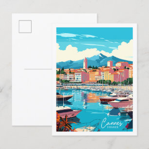 Cannes France vintage travel illustration Postcard