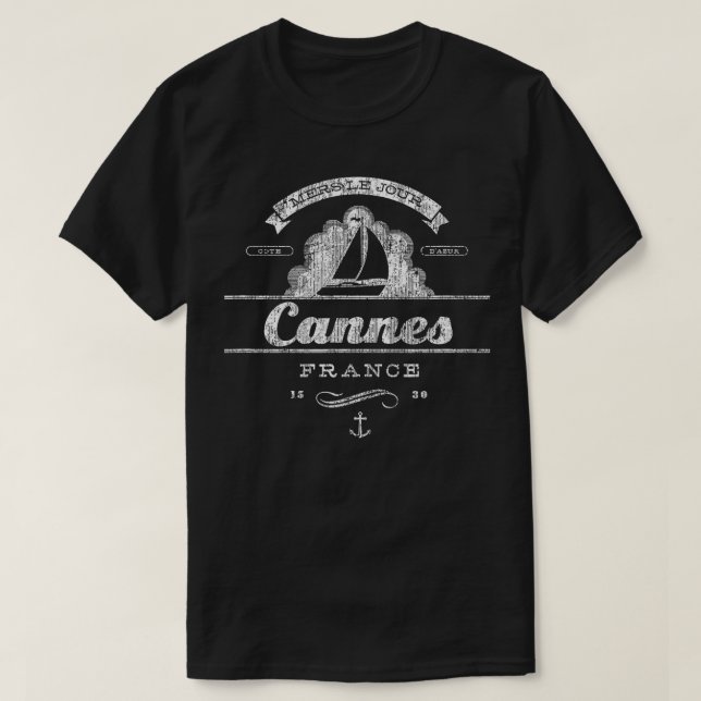 Cannes Sailboat  Vintage Nautical Throwback  T-Shirt (Design Front)