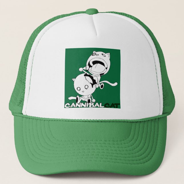 Cannibal Cat Green Trucker Hat (Front)