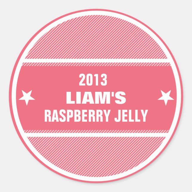 Canning jar labels red striped custom personalized (Front)