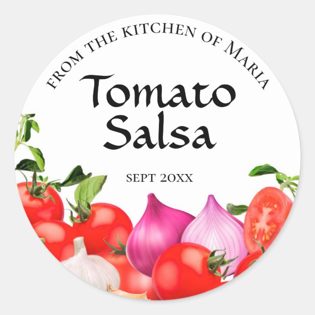 Canning Round Label Tomato Salsa Homemade Preserve (Front)