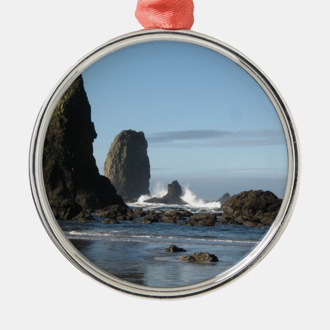 Cannon Beach and Haystack Rock wrapping paper Metal Ornament (Front)