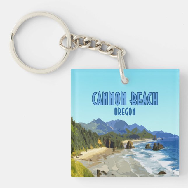 Cannon Beach Oregon Coast Vintage Keychain (Front)