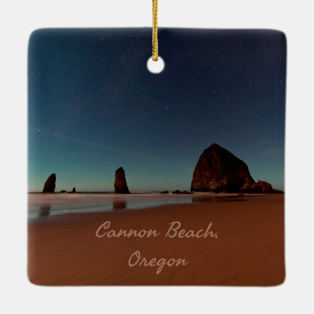 Cannon Beach Oregon Haystack Rock Ceramic Ornament (Back)