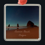 Cannon Beach Oregon Haystack Rock Metal Ornament<br><div class="desc">Cannon Beach Oregon Haystack Rock
Beautiful night beach photograph with stars over the ocean.</div>