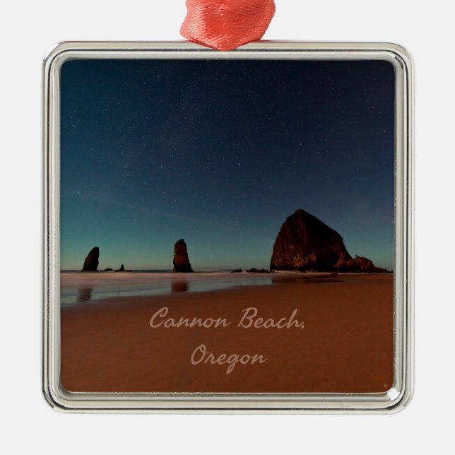 Cannon Beach Oregon Haystack Rock Metal Ornament (Front)