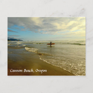 Cannon Beach Oregon Surfer Sunset Postcard