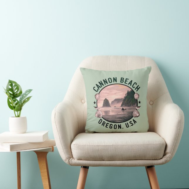 Cannon Beach Retro Vignette Throw Pillow (Chair)