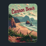 Cannon Beach Vintage Magnet<br><div class="desc">A serene and nostalgic depiction of Cannon Beach, Oregon, renowned for its rugged coastline and iconic Haystack Rock. The design captures the expansive sandy shores, crashing waves, and the majestic presence of Haystack Rock against the backdrop of a Pacific Northwest sunset, all illustrated in a vintage style. This artwork evokes...</div>