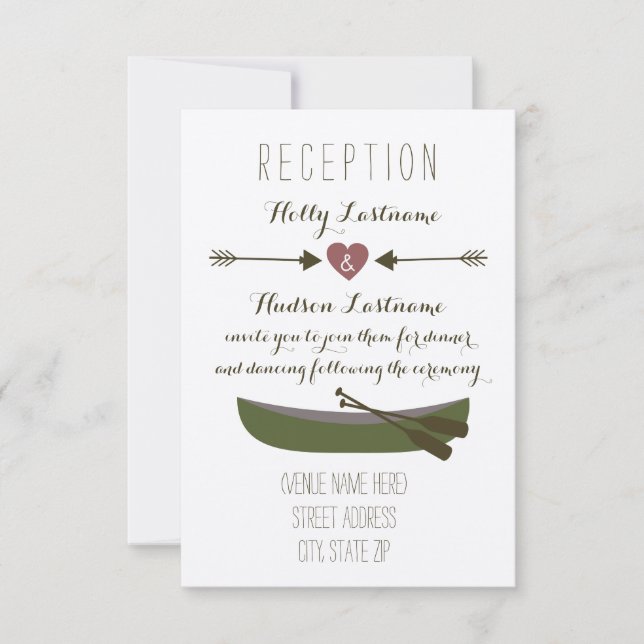 Canoe + Arrows Rustic Wedding Reception Invitation (Front)
