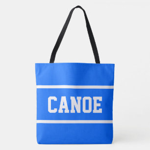 CANOE Athletic White Text Stripes On Summer Blue Tote Bag