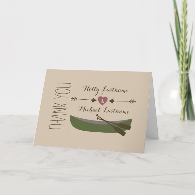 Canoë + Coeur Avec Flèches Carte de remerciements (Devant)