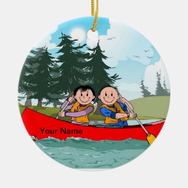 Canoe Couple Ceramic Ornament (Front)