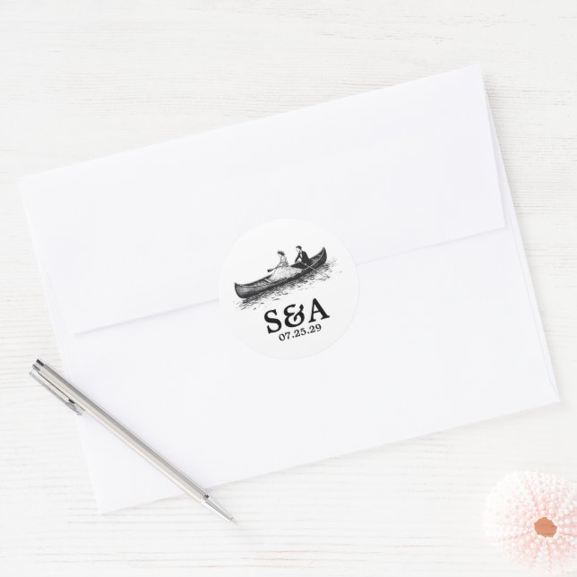 Canoe Couple Classic Round Sticker (Envelope)