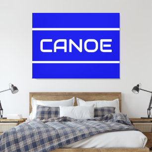 CANOE Fun Modern White Text Stripes On Royal Blue Canvas Print