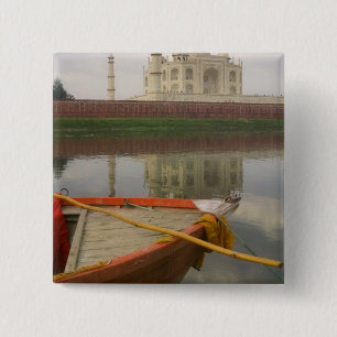 Canoe in water with Taj Mahal, Agra, India 2 Inch Square Button