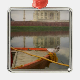Canoe in water with Taj Mahal, Agra, India Metal Ornament