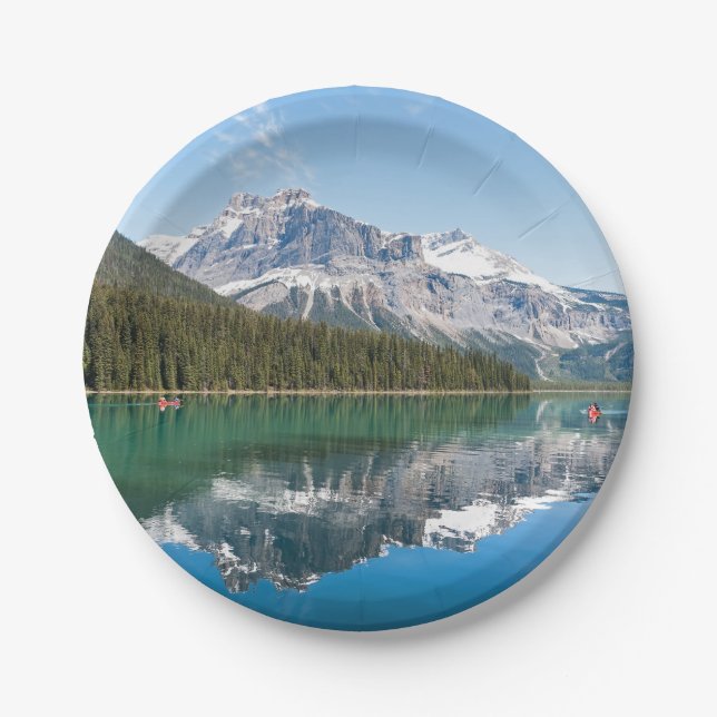 Canoe on famous Emerald Lake - Yoho NP, Canada Paper Plate (Front)
