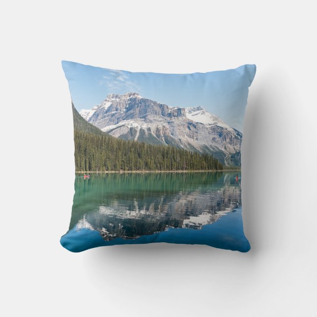 Canoe on famous Emerald Lake - Yoho NP, Canada Throw Pillow (Front)