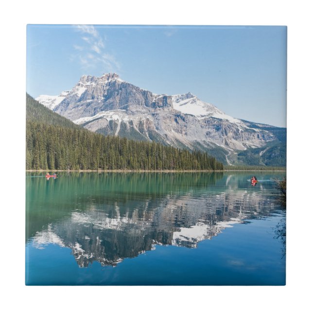 Canoe on famous Emerald Lake - Yoho NP, Canada Tile (Front)