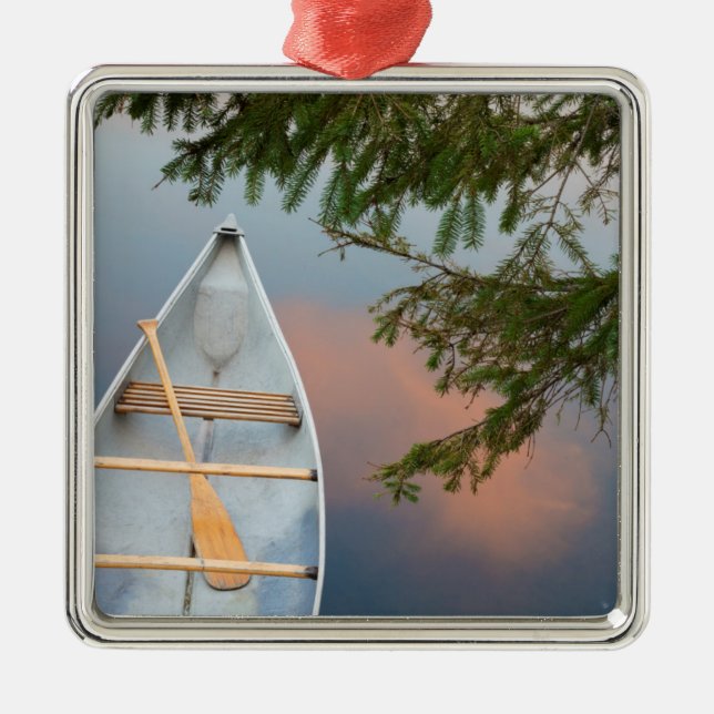 Canoe on lake at sunset, Canada Metal Ornament (Front)
