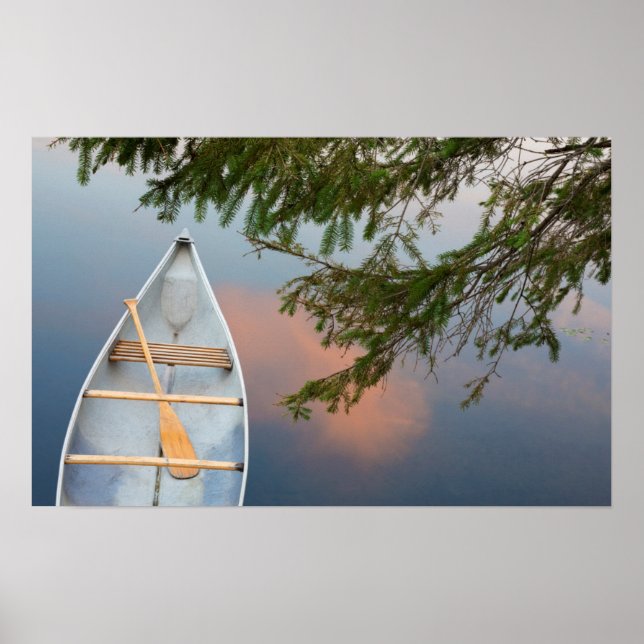 Canoe on lake at sunset, Canada Poster (Front)