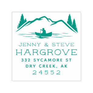 Canoe On Peaceful Lake   Rustic Return Address Self-inking Stamp