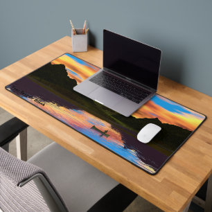 Canoe On Sunset Lake Desk Mat