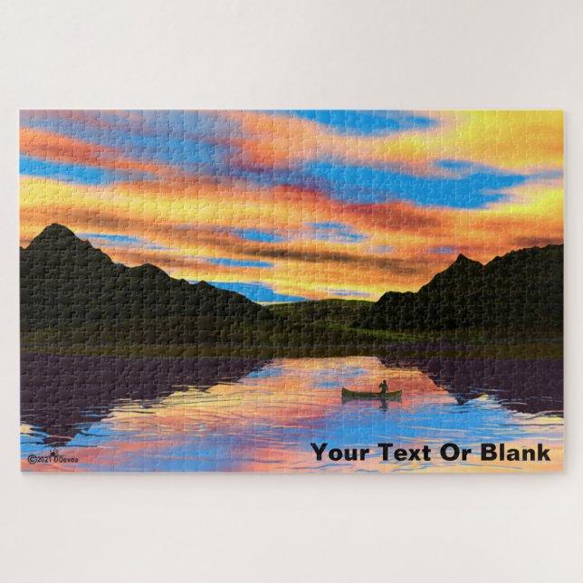 Canoe On Sunset Lake Jigsaw Puzzle (Horizontal)