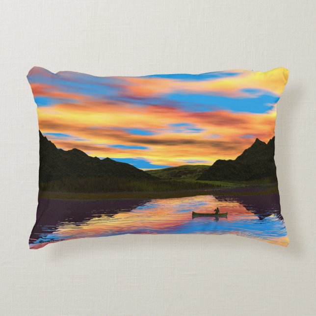 Canoe On Sunset Lake Jigsaw Puzzle Accent Pillow (Front)