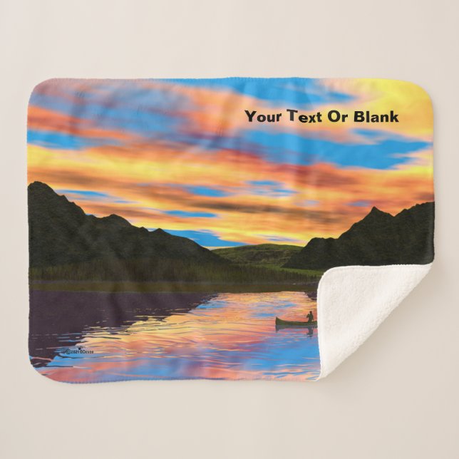Canoe On Sunset Lake Throw Blanket (Front (Horizontal))