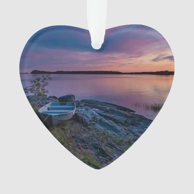 Canoe River Lake Water Dated Photo Custom Ornament (Front)