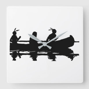 Canoe Silhouette Square Wall Clock