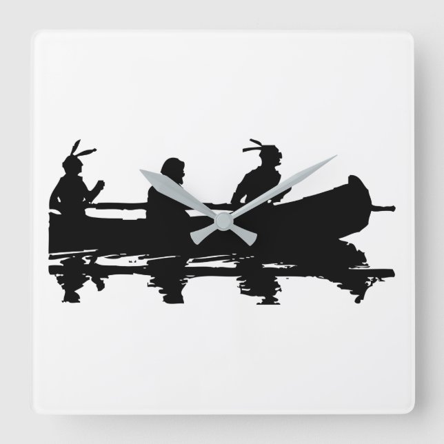 Canoe Silhouette Square Wall Clock (Front)