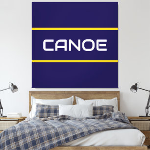CANOE Sleek White Text Orange Navy Blue Stripes  Canvas Print