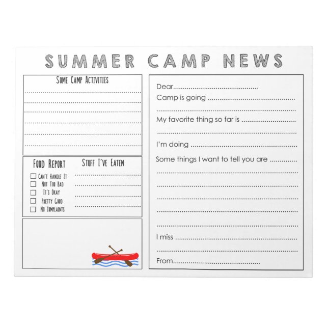 Canoe Summer Camp News Notepad (Front)