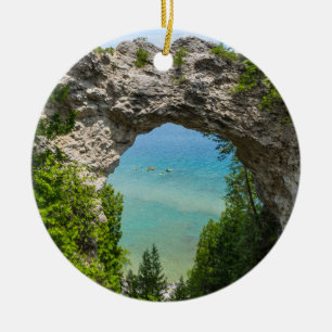 Canoeing At Arch Rock Ceramic Ornament
