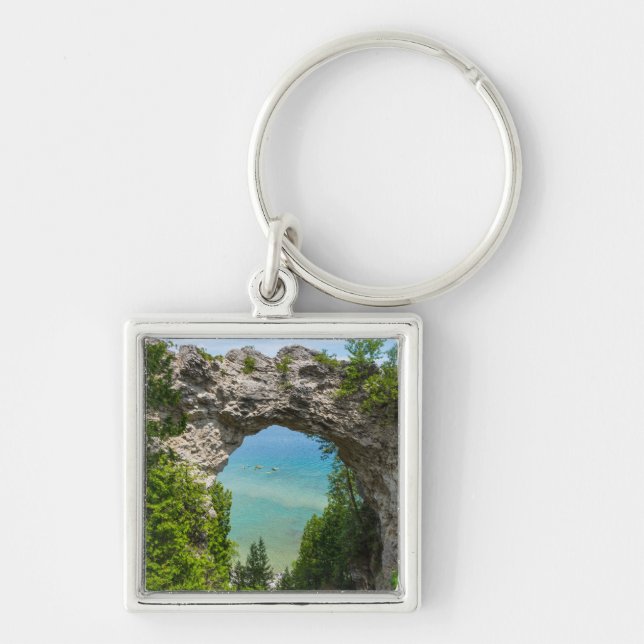 Canoeing At Arch Rock Keychain (Front)