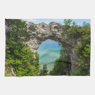 Canoeing At Arch Rock Kitchen Towel