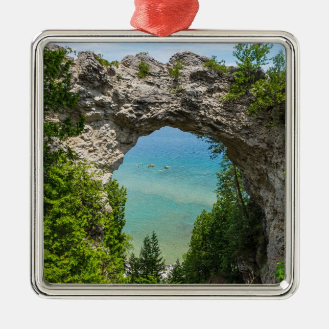 Canoeing At Arch Rock Metal Ornament (Front)
