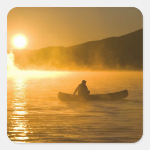 Canoeing in Lily Bay at sunrise, Moosehead Lake, Square Sticker