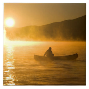 Canoeing in Lily Bay at sunrise, Moosehead Lake, Tile