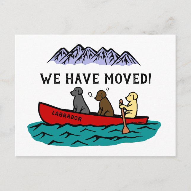 Canoeing Labrador Retrievers New Address Announcement Postcard (Front)
