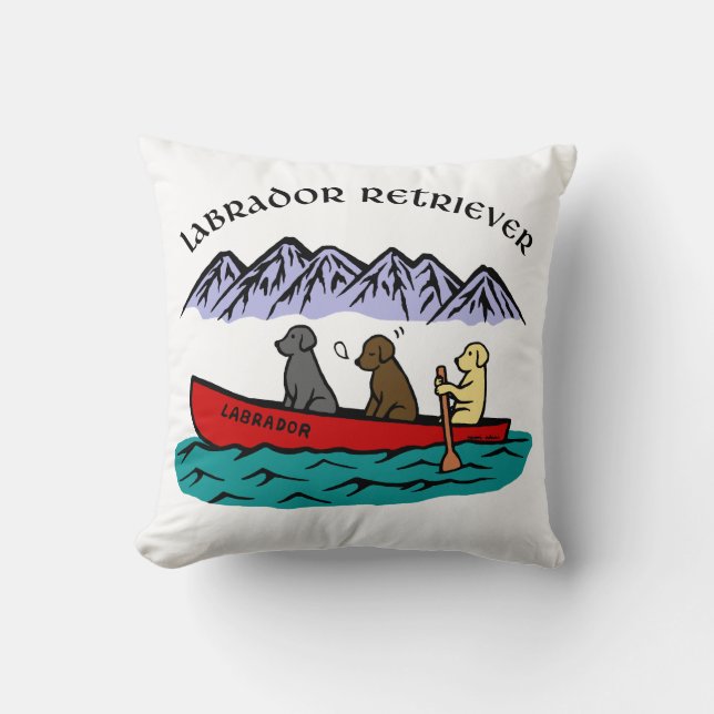 Canoeing Labrador Retrievers Throw Pillow (Front)