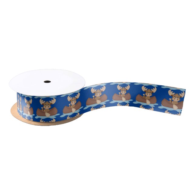 Canoeing moose gift fun ribbon satin ribbon (Spool)