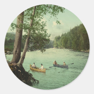 Canoeing on an Adirondack Mountain Stream Classic Round Sticker